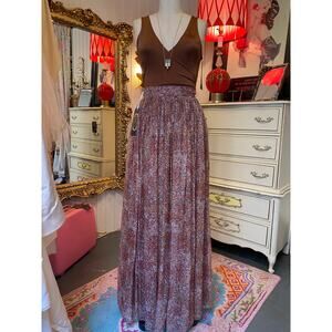 vintage 1970s rust chiffon maxi skirt high waist accordion pleat full boho 27 s